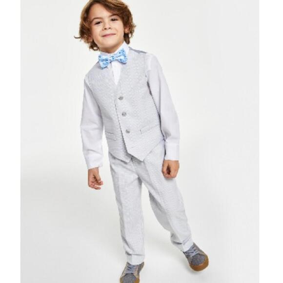 Nautica Little Boys 4-Pc. Tinted Windowpane Vest Set - pants, top shirt Gray - Picture 1 of 8